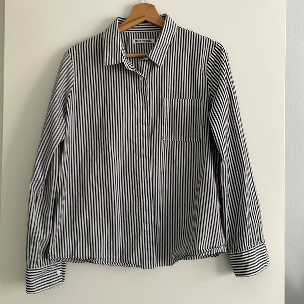Reformation black and white striped Oxford shirt